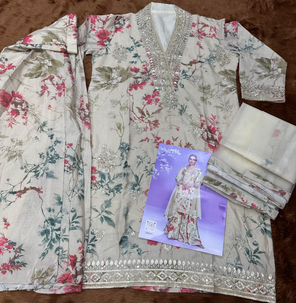 Aarshi Fashions Pale Yellow Floral Print Full Stitched Palazzo Suits