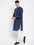 Even Apparels Blue Pure Cotton Men's Kurta With Contrast Collar And Placket - Distacart