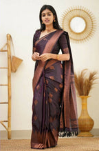 DEIANA'S Beautiful Designer Golden zari Soft Lichi Silk Saree - Wine