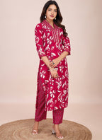 Prazu Fashion Pink Printed Cotton Blend Kurta Pant Set - Distacart