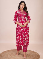 Prazu Fashion Pink Printed Cotton Blend Kurta Pant Set - Distacart