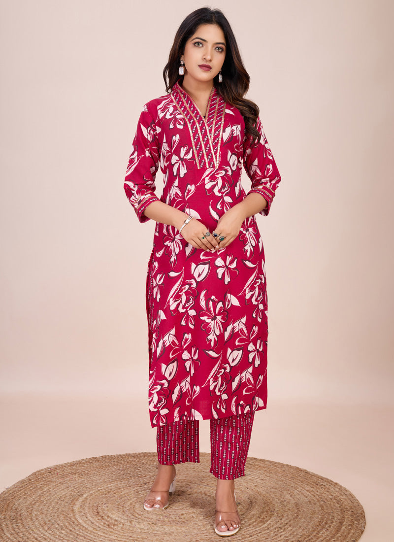 Prazu Fashion Pink Printed Cotton Blend Kurta Pant Set - Distacart