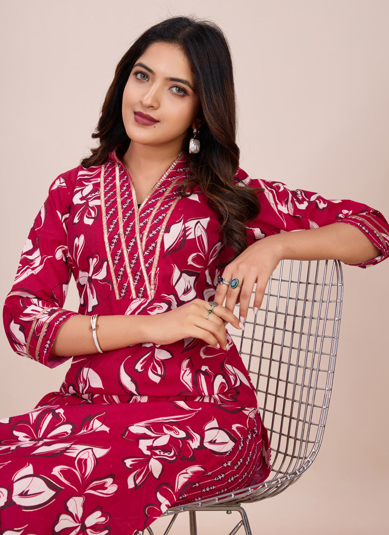 Prazu Fashion Pink Printed Cotton Blend Kurta Pant Set - Distacart