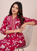 Prazu Fashion Pink Printed Cotton Blend Kurta Pant Set - Distacart