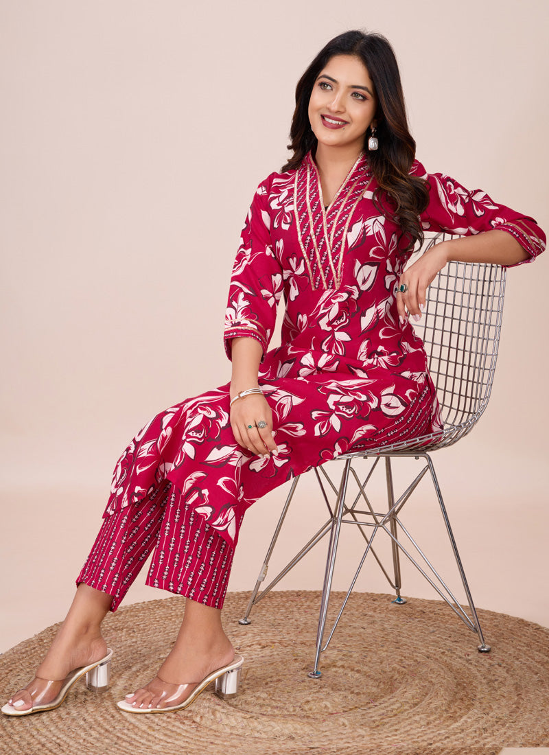 Prazu Fashion Pink Printed Cotton Blend Kurta Pant Set - Distacart