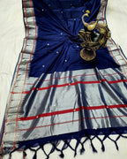 DEIANA'S Beautiful Designer Golden zari Soft Lichi Silk Saree - Blue
