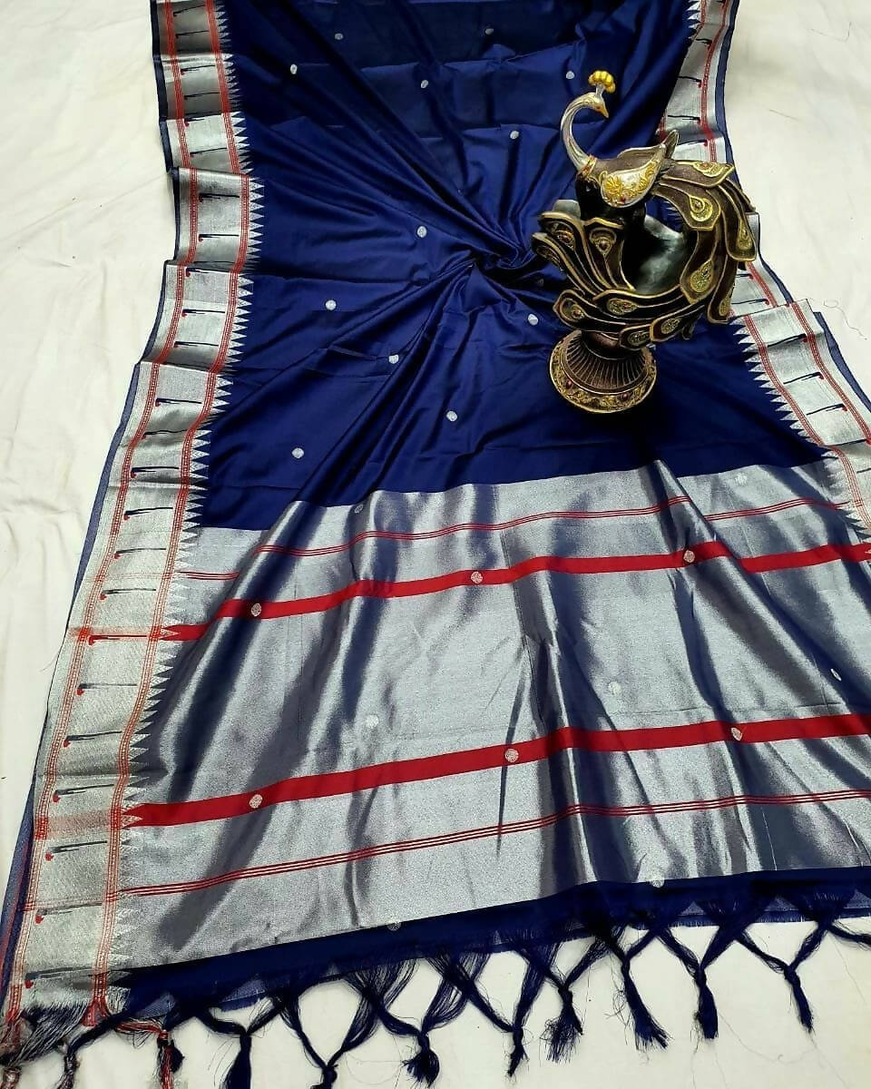 DEIANA'S Beautiful Designer Golden zari Soft Lichi Silk Saree - Blue