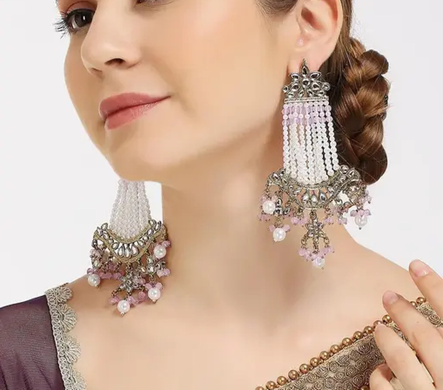 Jewel City Victorian Pearl Tassel Earrings - Vintage-Inspired Silver Chandelier Earrings for Wedding & Festive Wear - Distacart