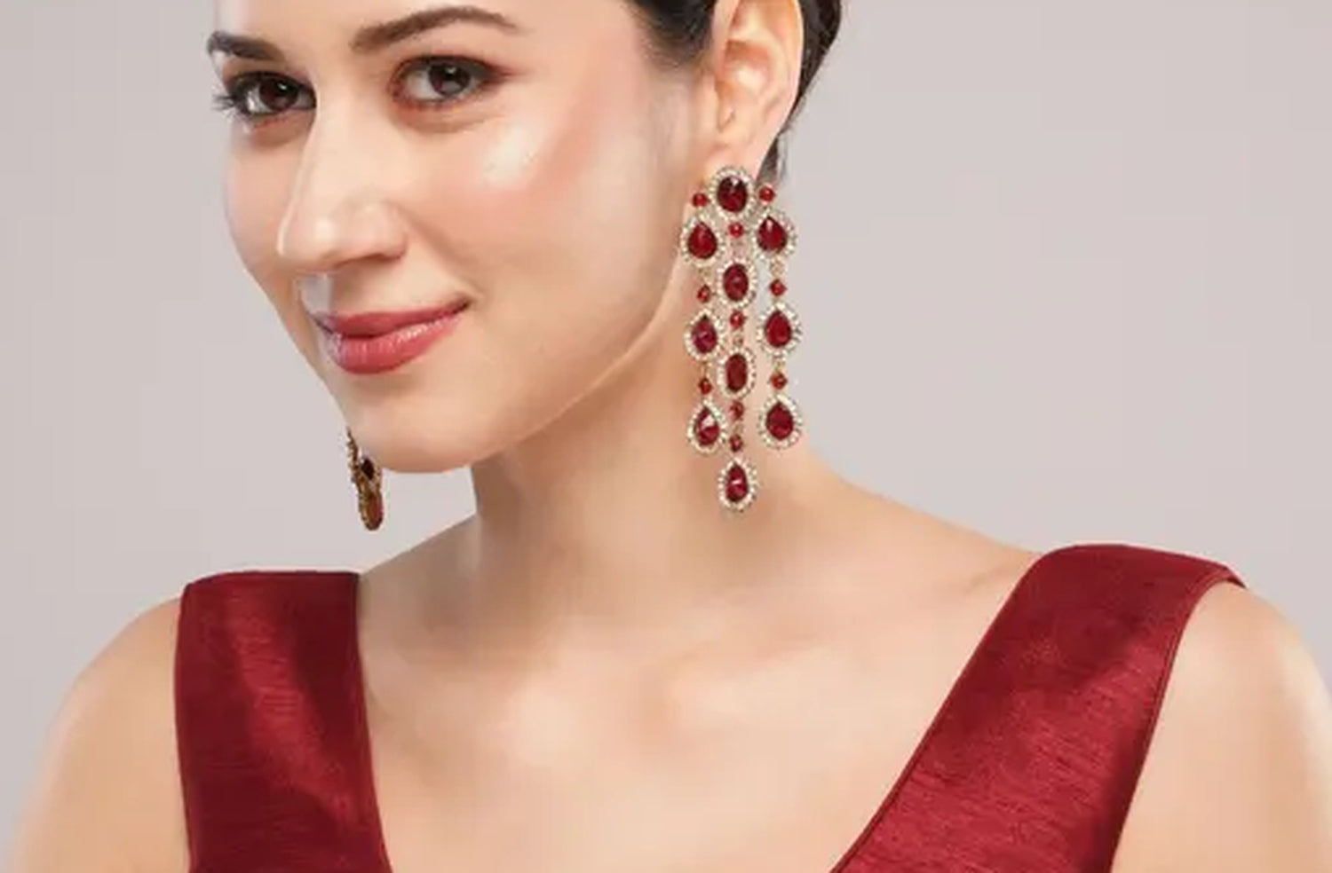 Jewel City Luxurious Ruby Cascade Earrings - Crystal-Embellished Statement Earrings for Wedding & Festival Glamour - Distacart