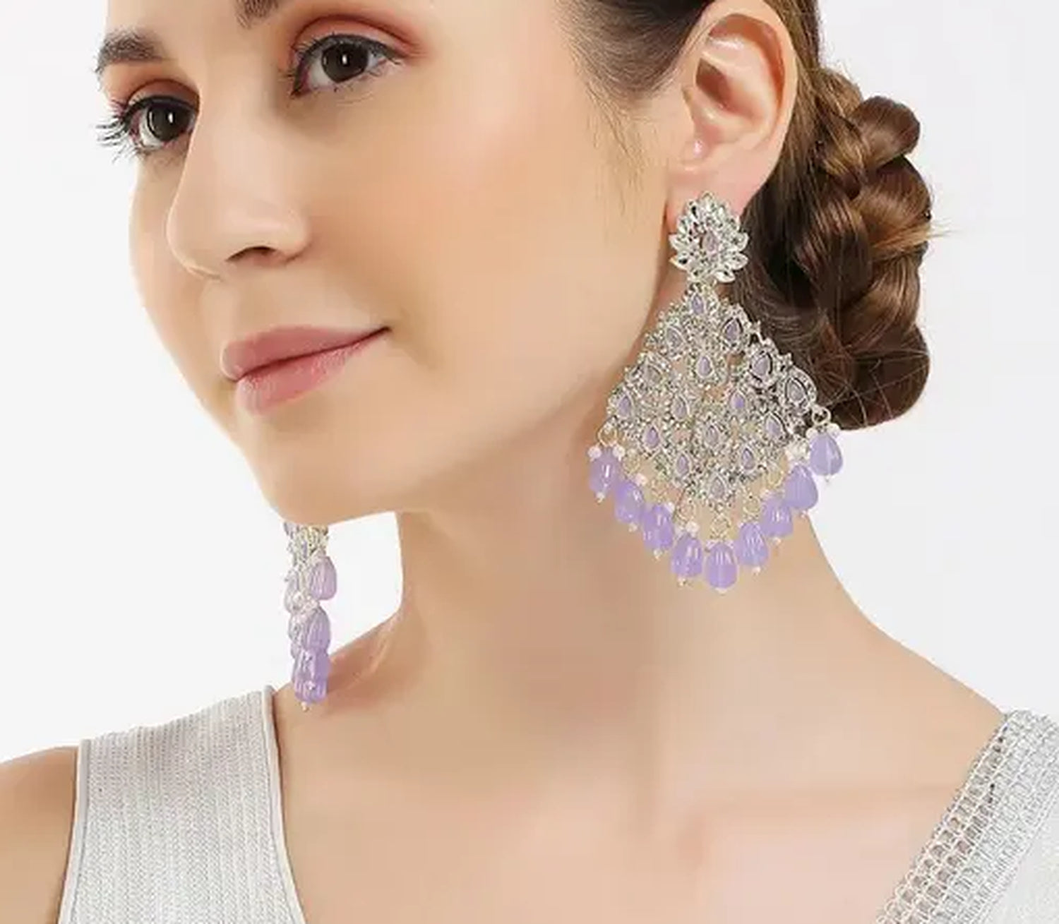 Jewel City Luxurious Purple Chandelier Earrings - Traditional Indian Statement Jewelry for Wedding & Festival Elegance - Distacart