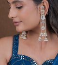 Jewel City Silver Kashmiri Jhumka Earrings - Traditional Pearl Drop Chandelier Earrings for Wedding & Festival Wear - Distacart