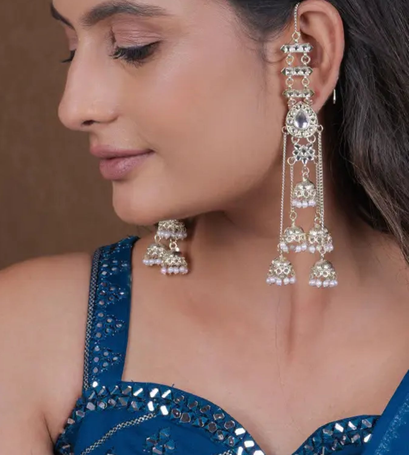 Jewel City Silver Kashmiri Jhumka Earrings - Traditional Pearl Drop Chandelier Earrings for Wedding & Festival Wear - Distacart