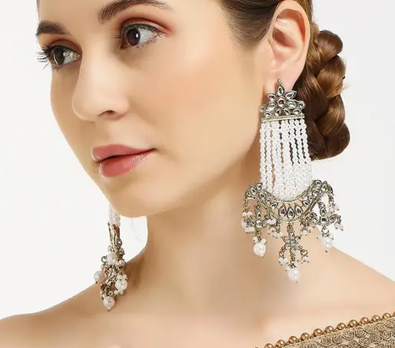 Jewel City Victorian Pearl Tassel Earrings - Vintage-Inspired Silver Chandelier Earrings for Wedding & Festive Wear - Distacart