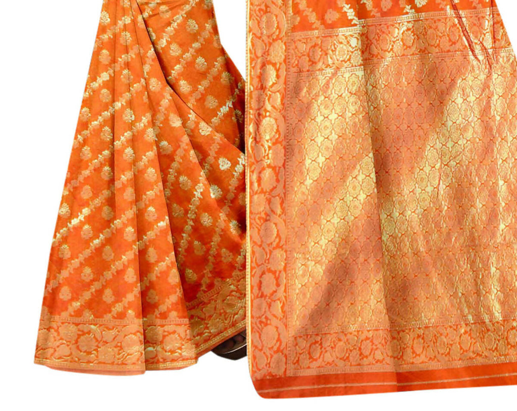 Vamika Orange Weaving Banarasi Jacquard Saree - Distacart