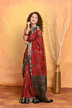 Very Much Indian Modal Silk Ajrakh Handblock Printed Natural Dyes With Designer Border Saree - Red
