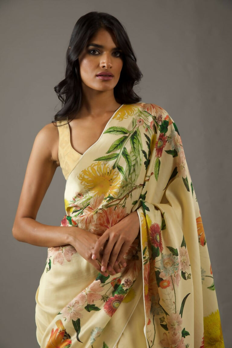 Partywear Designer Yellow Bright Moss Fancy Saree - Durga