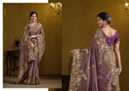 Purple Pure Banarasi Crush Pure Khatli work Designer Saree With Blouse. - Rajasvi