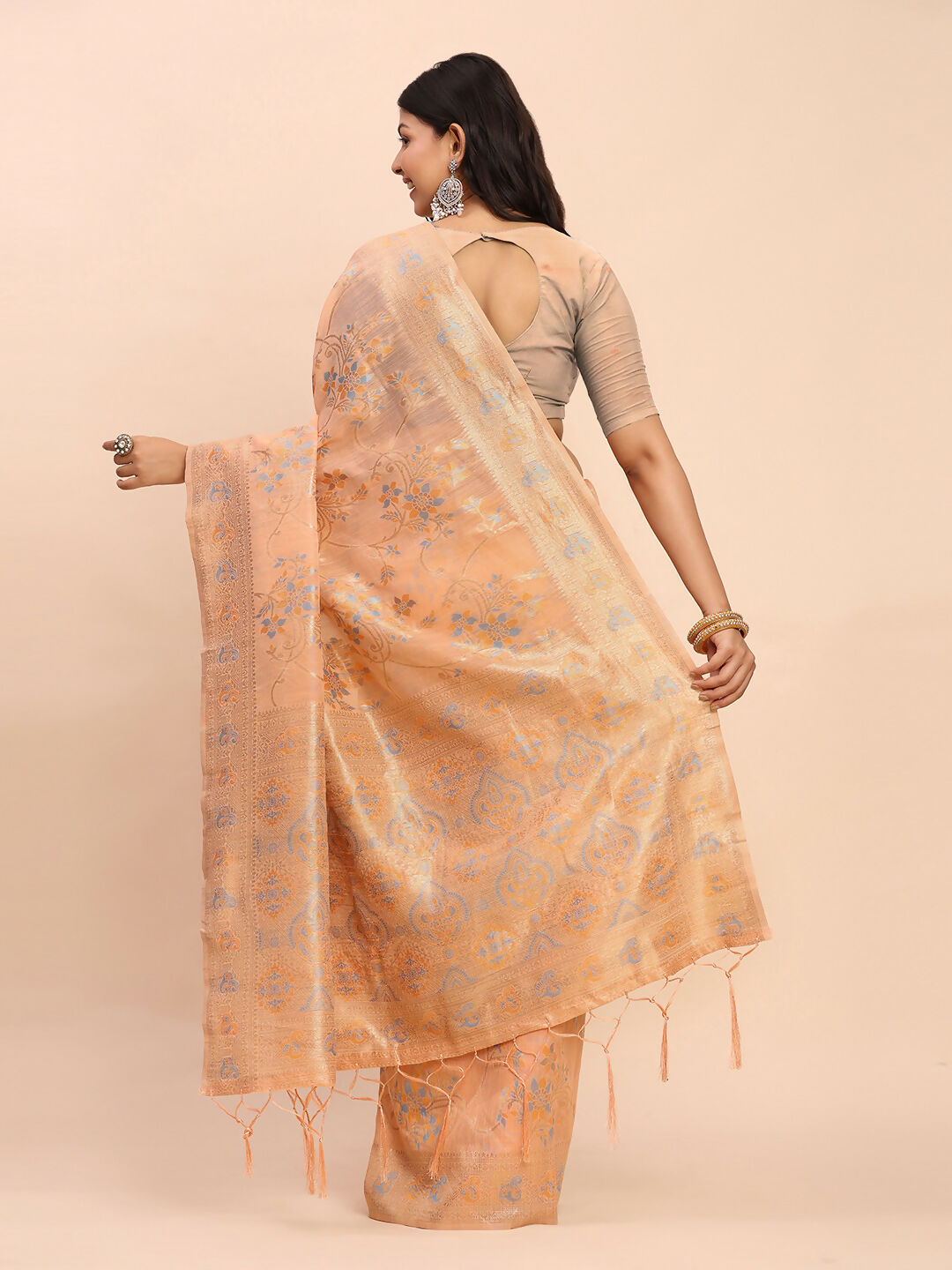 Shree Shyam Fashion Linen Cotton Orange Saree - Distacart