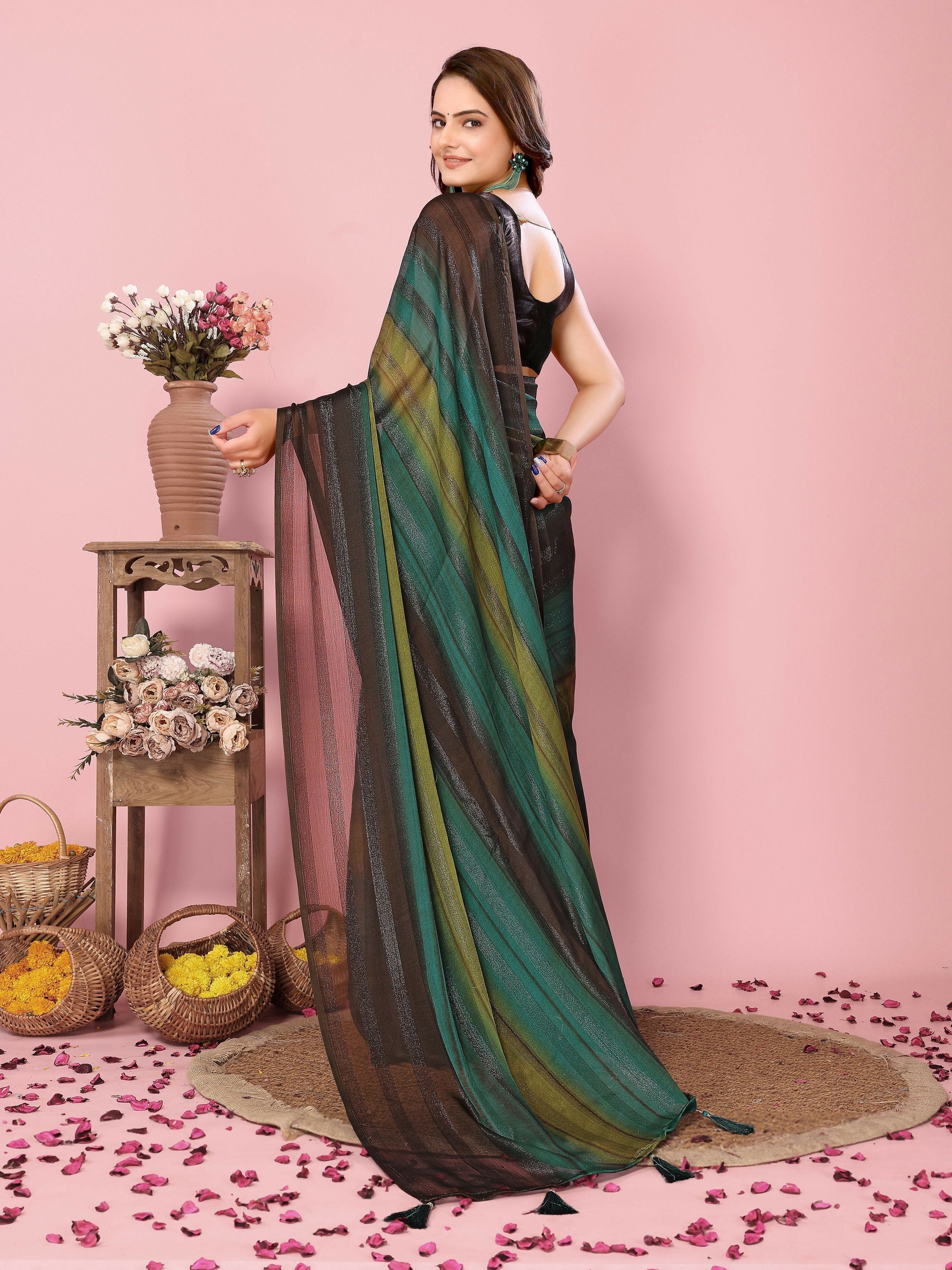 Attractive These Party Wear Ready To Wear Saree - Green
