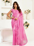 Joban Fashion Pink Floral Linen Ready To Wear Saree With Unstitched Blouse - Distacart