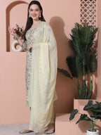 Jyoti Fashion Women's Green Cotton Floral Digital Printed Kurta with Trouser & Dupatta