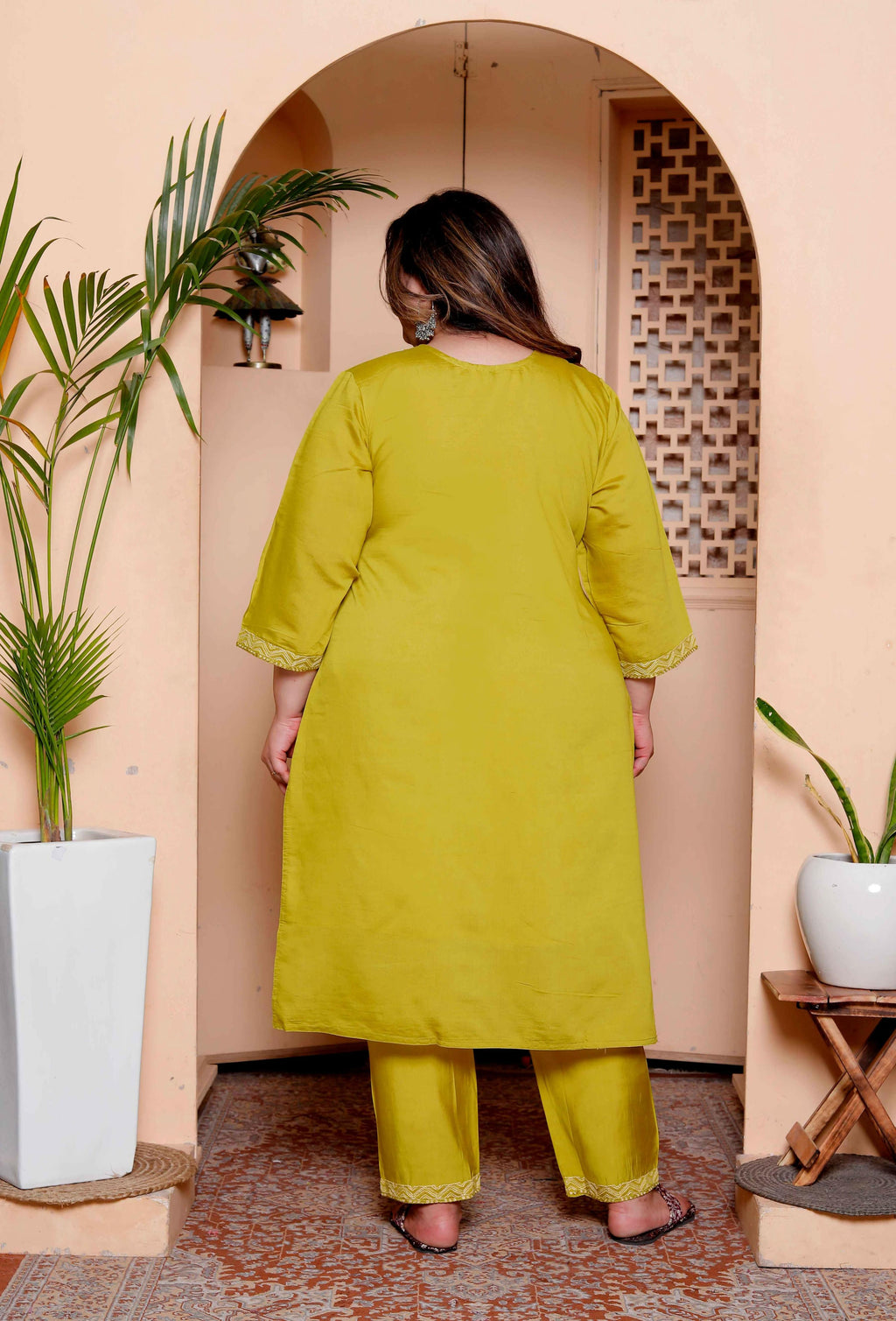 Miravan Womens Plus Size Muslin Yellow Kurta and Palazzo with Dupatta Set - Distacart