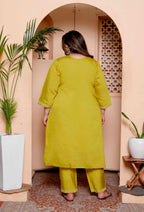 Miravan Womens Plus Size Muslin Yellow Kurta and Palazzo with Dupatta Set - Distacart