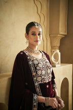 Anaita Purple Embroidered Work Velvet Stitched Plazo Suit - Distacart