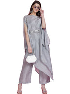 Women Republic Grey Opara Silk Kurta With Belt And Palazzo - Distacart