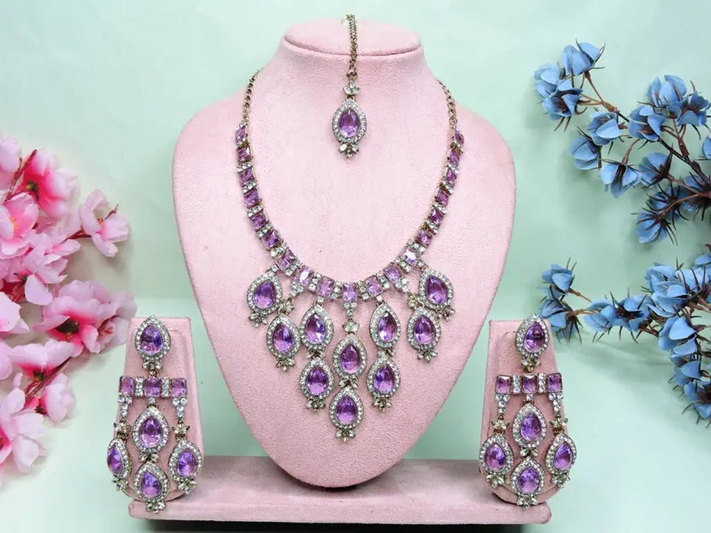 Jewel City Teardrop Bridal Necklace Set with Earrings & Maang Tikka - Ethnic Wedding Jewelry for Brides & Parties