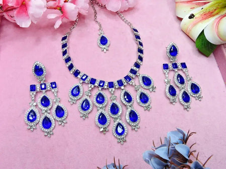 Jewel City Teardrop Bridal Necklace Set with Earrings & Maang Tikka - Ethnic Wedding Jewelry for Brides & Parties