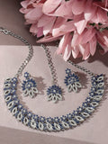 Jewel City Rhodium-Plated Stones Studded Necklace & Earrings With Maang Tika