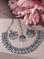 Jewel City Rhodium-Plated Stones Studded Necklace & Earrings With Maang Tika