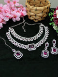 Jewel City Rhodium-Plated Necklace Set | Bridal & Party Statement Jewelry Set for Women | Designer Choker, Earrings, Maang Tikka