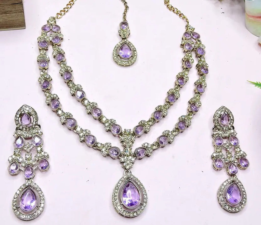 Jewel City Teardrop Bridal Necklace Set with Earrings & Maang Tikka - Ethnic Wedding Jewelry for Brides & Parties