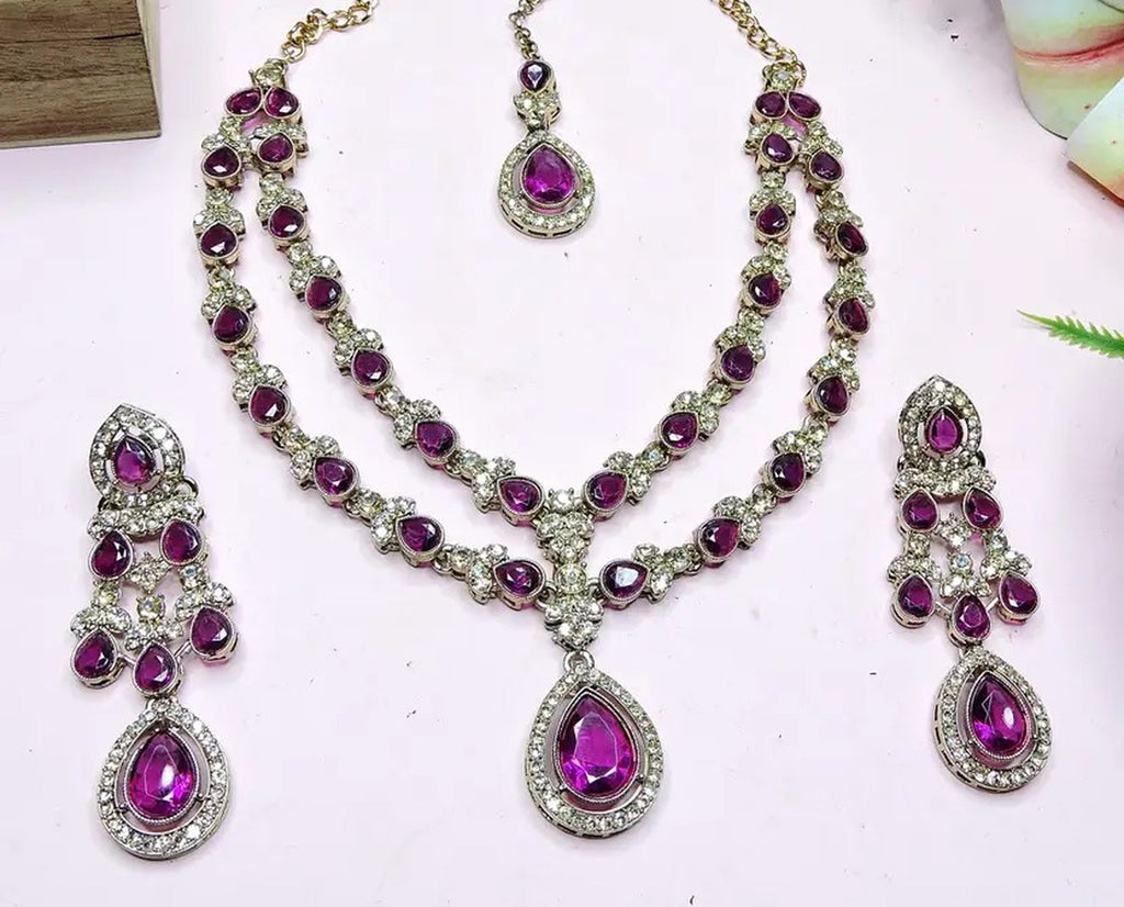 Jewel City Teardrop Bridal Necklace Set with Earrings & Maang Tikka - Ethnic Wedding Jewelry for Brides & Parties
