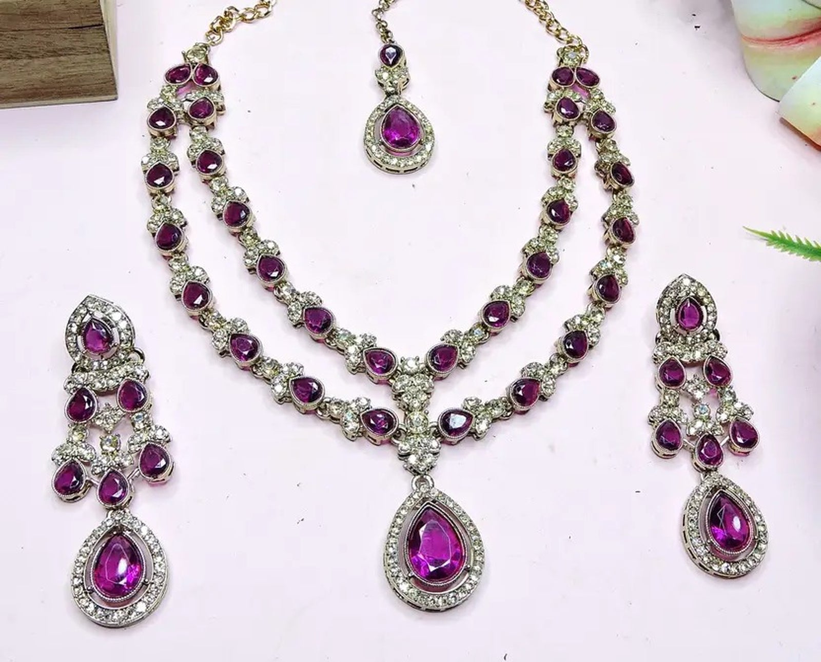 Jewel City Teardrop Bridal Necklace Set with Earrings & Maang Tikka - Ethnic Wedding Jewelry for Brides & Parties
