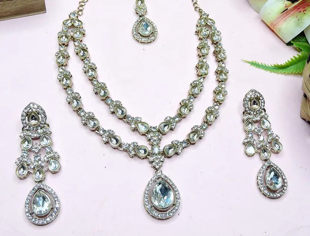 Jewel City Teardrop Bridal Necklace Set with Earrings & Maang Tikka - Ethnic Wedding Jewelry for Brides & Parties