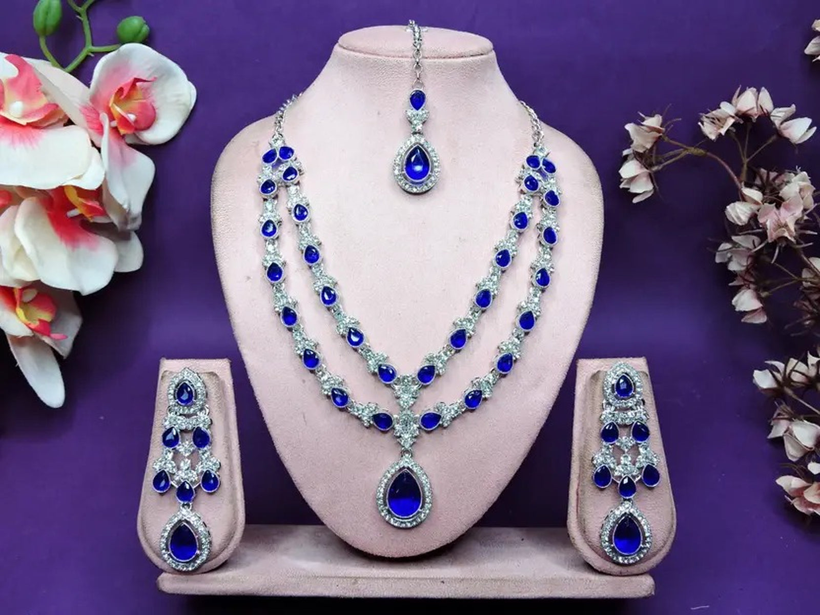 Jewel City Teardrop Bridal Necklace Set with Earrings & Maang Tikka - Ethnic Wedding Jewelry for Brides & Parties