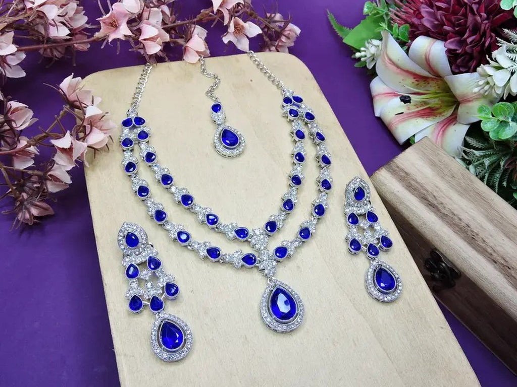 Jewel City Teardrop Bridal Necklace Set with Earrings & Maang Tikka - Ethnic Wedding Jewelry for Brides & Parties
