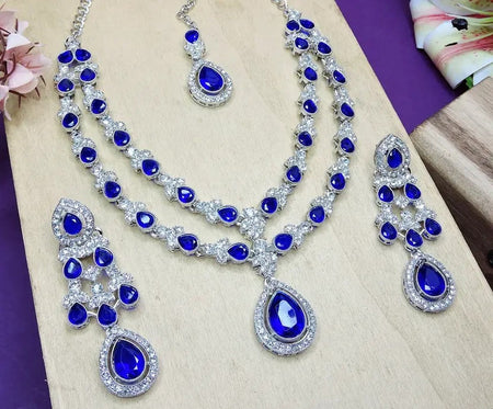 Jewel City Teardrop Bridal Necklace Set with Earrings & Maang Tikka - Ethnic Wedding Jewelry for Brides & Parties