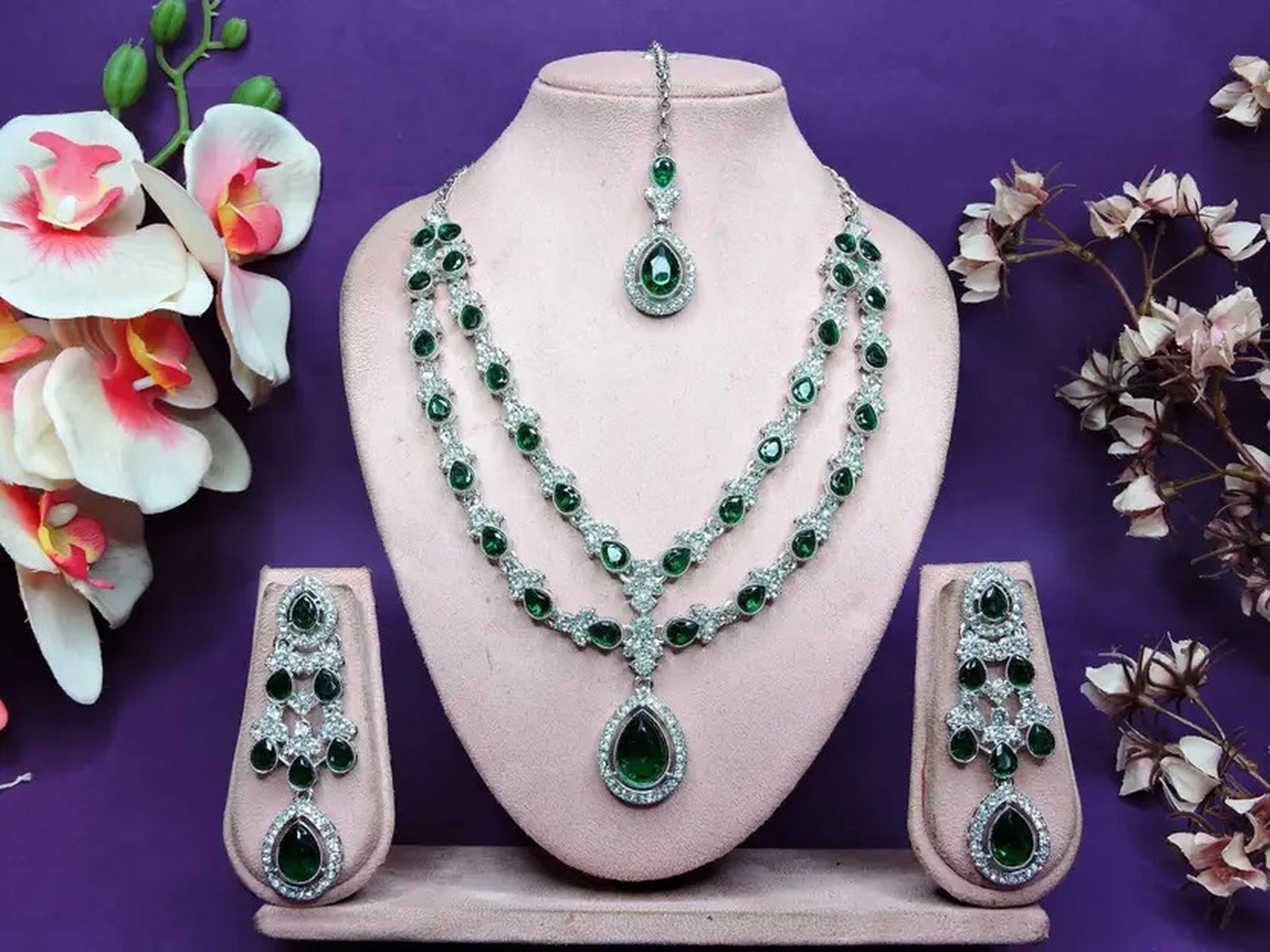 Jewel City Teardrop Bridal Necklace Set with Earrings & Maang Tikka - Ethnic Wedding Jewelry for Brides & Parties