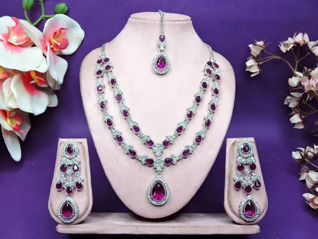 Jewel City Teardrop Bridal Necklace Set with Earrings & Maang Tikka - Ethnic Wedding Jewelry for Brides & Parties