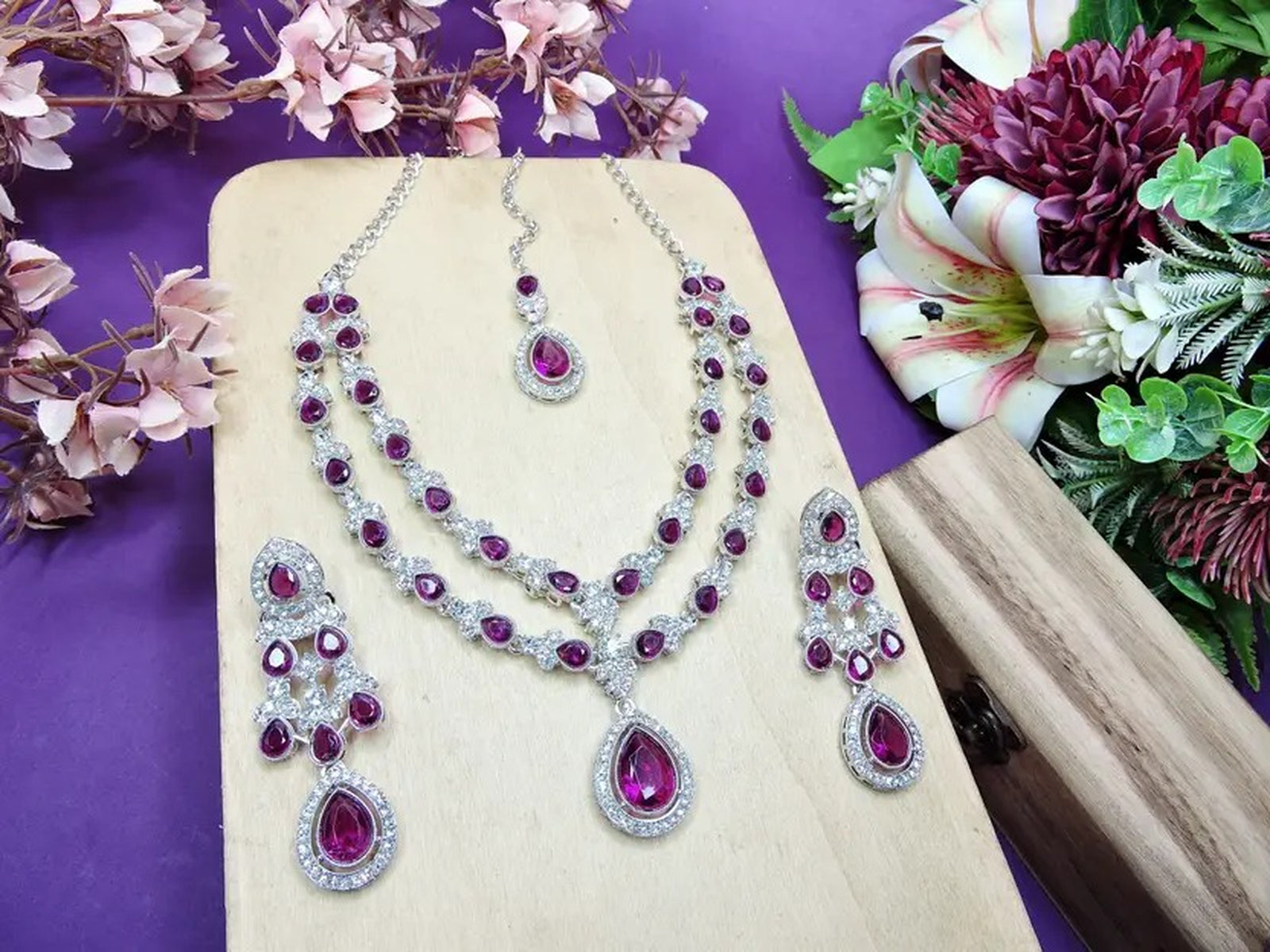 Jewel City Teardrop Bridal Necklace Set with Earrings & Maang Tikka - Ethnic Wedding Jewelry for Brides & Parties