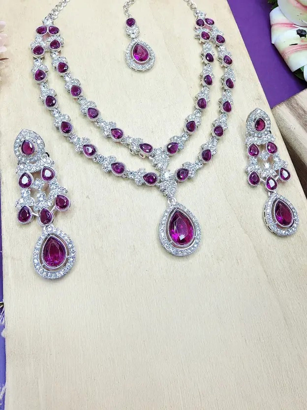 Jewel City Teardrop Bridal Necklace Set with Earrings & Maang Tikka - Ethnic Wedding Jewelry for Brides & Parties