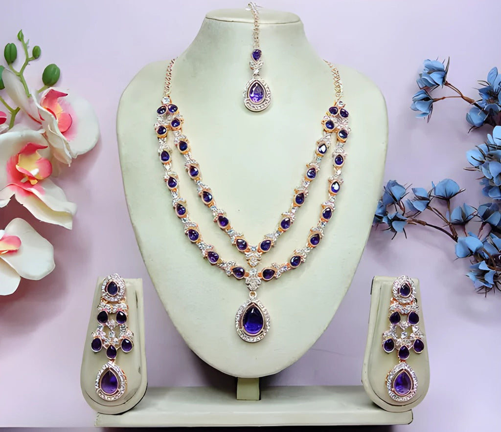Jewel City Teardrop Bridal Necklace Set with Earrings & Maang Tikka - Ethnic Wedding Jewelry for Brides & Parties