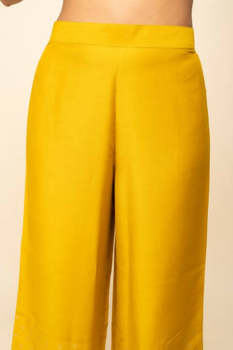 FIORRA Women's Yellow Silk Blend Straight Kurta Palazzo Set With Dupatta