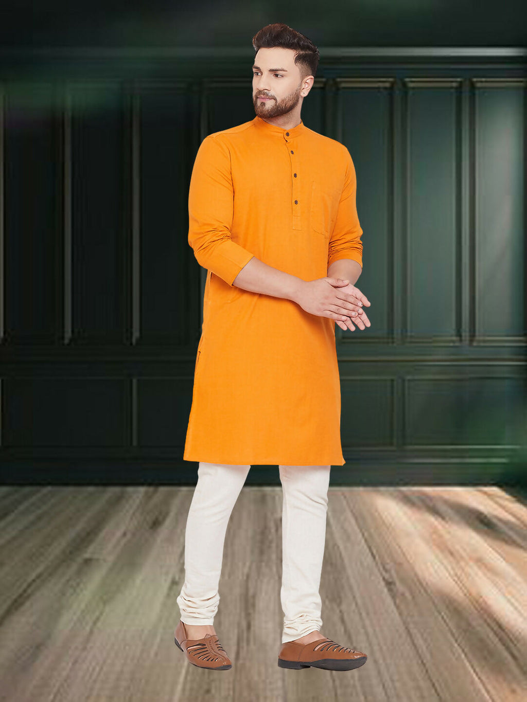 Even Apparels Men's Pure Cotton Yellow Kurta