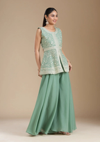 Teeya Creation Teal Color Star Georgette Party Wear Designer Peplum Sharara Set