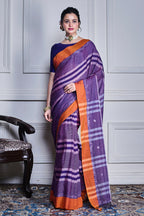Morchari Purple Cotton Handloom Mirror Work Saree Unstitched Blouse - Distacart